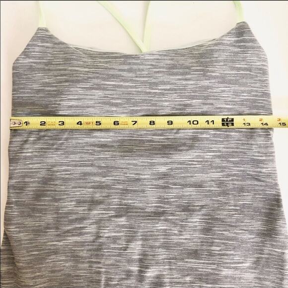 LULULEMON Cross Strappy Open Back Grey Green Neon Sports Bra Tank Top Shirt 10 - Picture 6 of 8